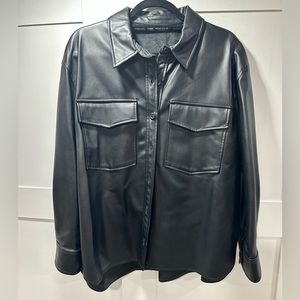 ZARA FAUX LEATHER SHIRT SHACKET WITH POCKETS — BLACK
